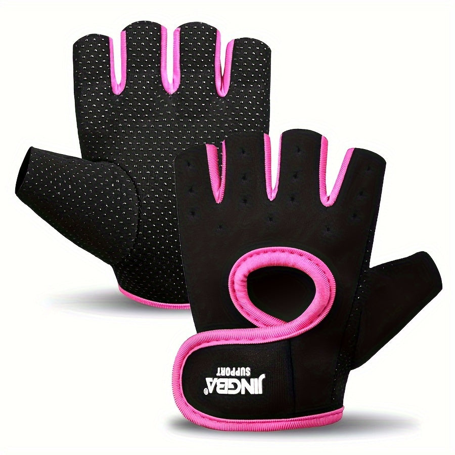 Breathable Sports Gloves with Silicone Non-Slip Palm Matrix, Half Finger Gym Fitness Gloves with Ventilated Back, Durable Polyester Hand Washable Fingerless Cycling Training Gloves - For Men & Women - Suitable for Cycling, Gy